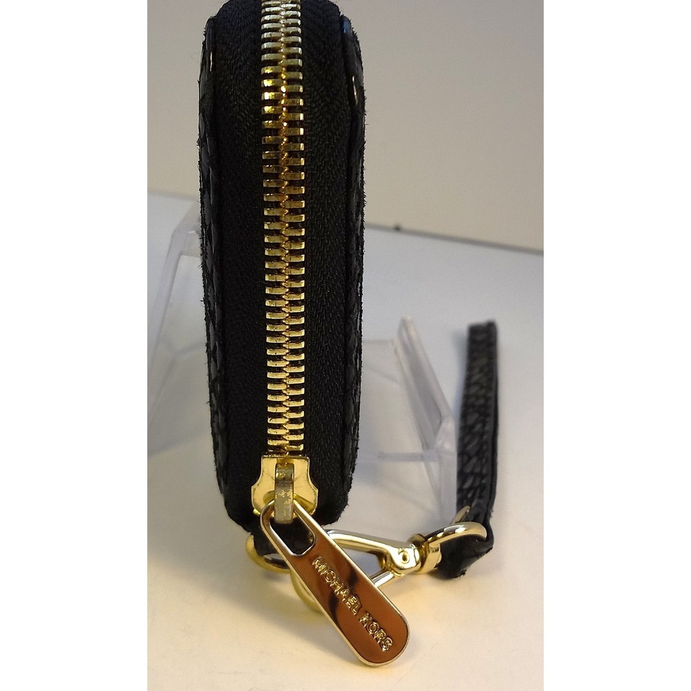 Michael Kors Black Snakeskin Print Zip Around Wristlet Metallic gold interior - Picture 3 of 10